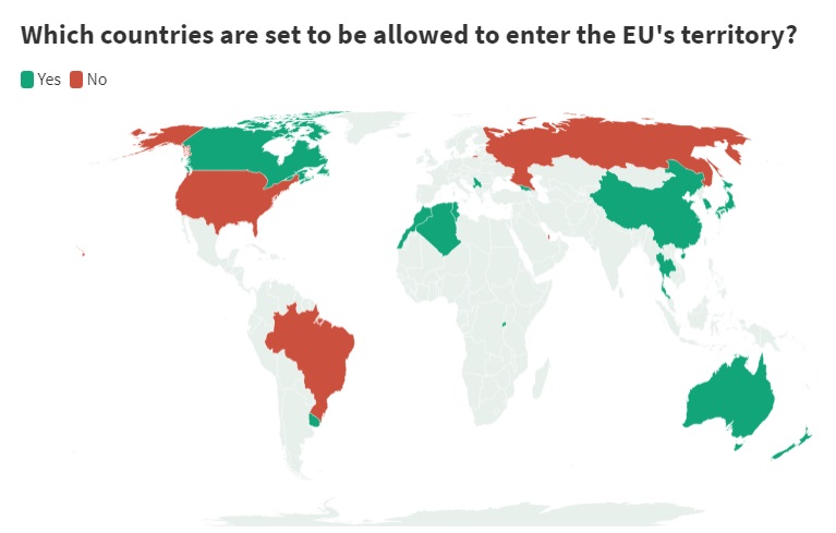 В ЄС оприлюднили список країн, яким відкривають кордони, України немає