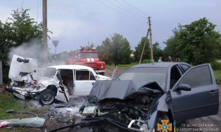 На Запоріжжі від удару загорівся автомобіль, людей деблокували рятувальники