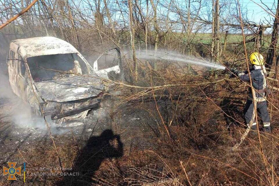 На Запоріжжі авто з’їхало у кювет і загорілось, постраждала водійка – фото
