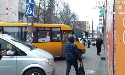 У Запоріжжі водій припаркував автобус на тротуарі, після чого облаяв інспектора – фото